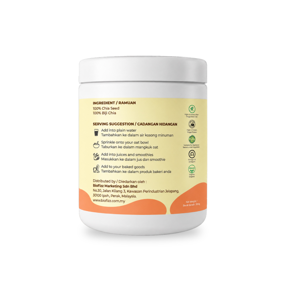 BIOFIZZ Chia Seed 500g with Organic Chia Seed, Halal Chia Seed, Superfood Chia Seed, Biji Chia