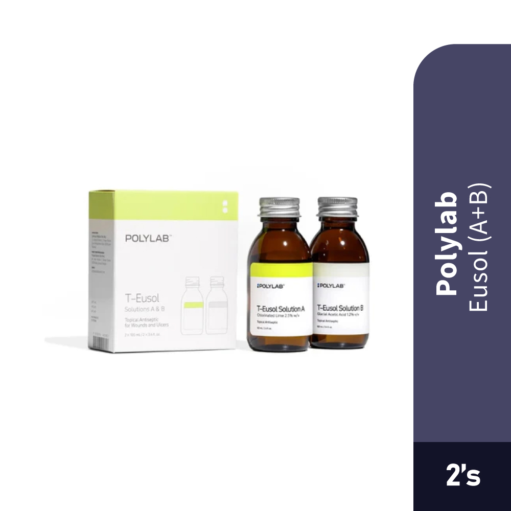 POLYLAB T-Eusol (A+B) 100ml 2's for First Aid Antiseptic, Wound Cleaner, Ulcer Cleaner