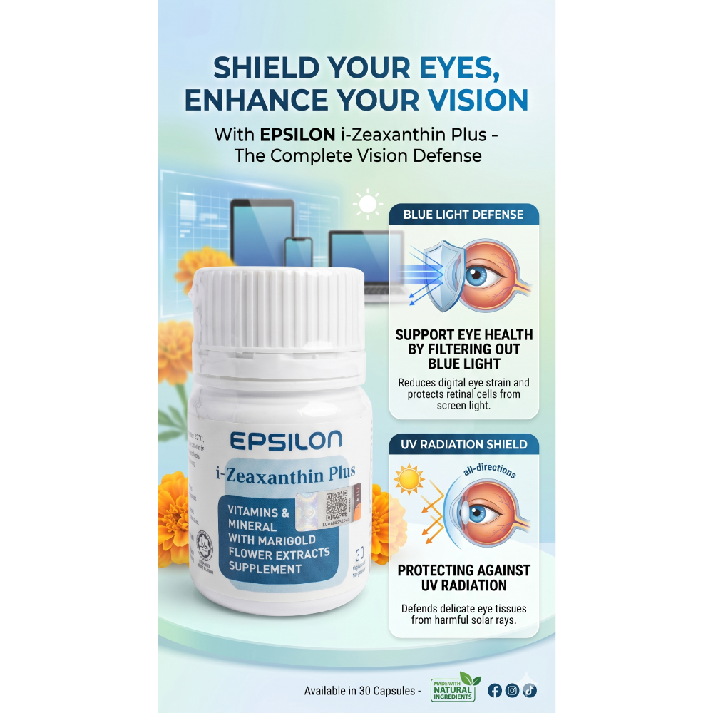 EPSILON I-Zeaxanthin Plus Capsule 30's for Eye Supplement, Lutein Supplement, Ubat Mata