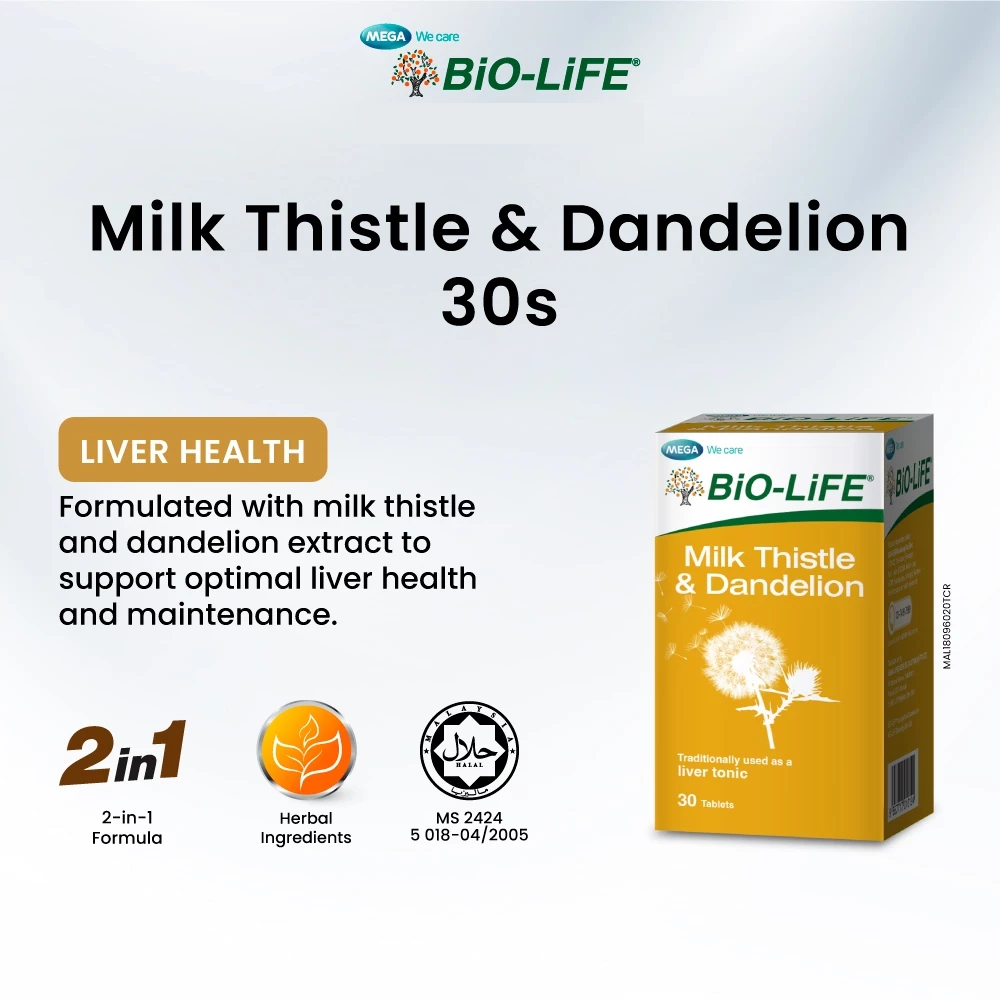 BIO-LIFE Milk Thistle & Dandelion 30's for Liver Health, Fatty Liver Supplement