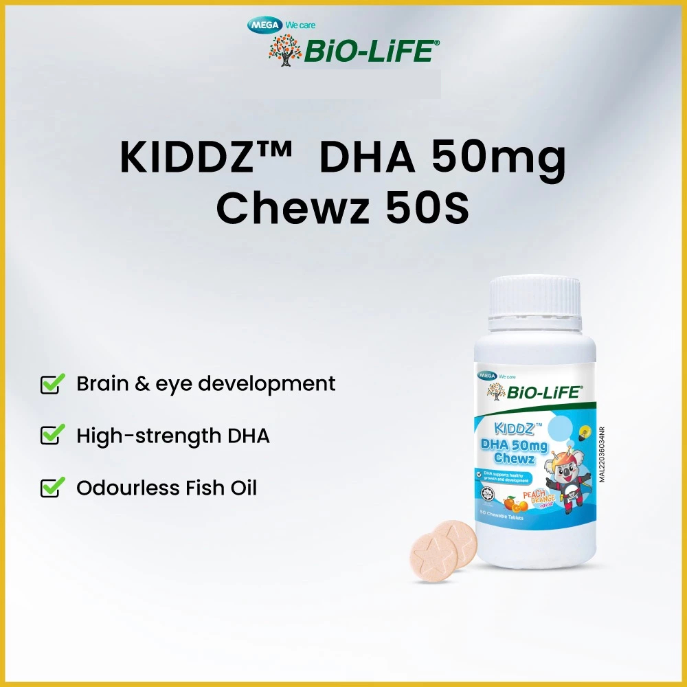BIO-LIFE Kiddz Dha 50mg Chews Peach Orange Flavour 50's for Kids Supplement, Kids Fish Oil