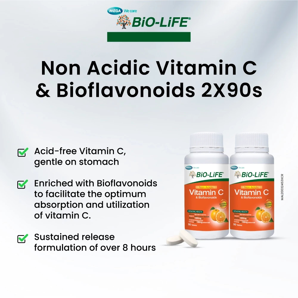 BIO-LIFE Non Acidic Vitamin C 90's for Vitamin C 1000mg Supplement