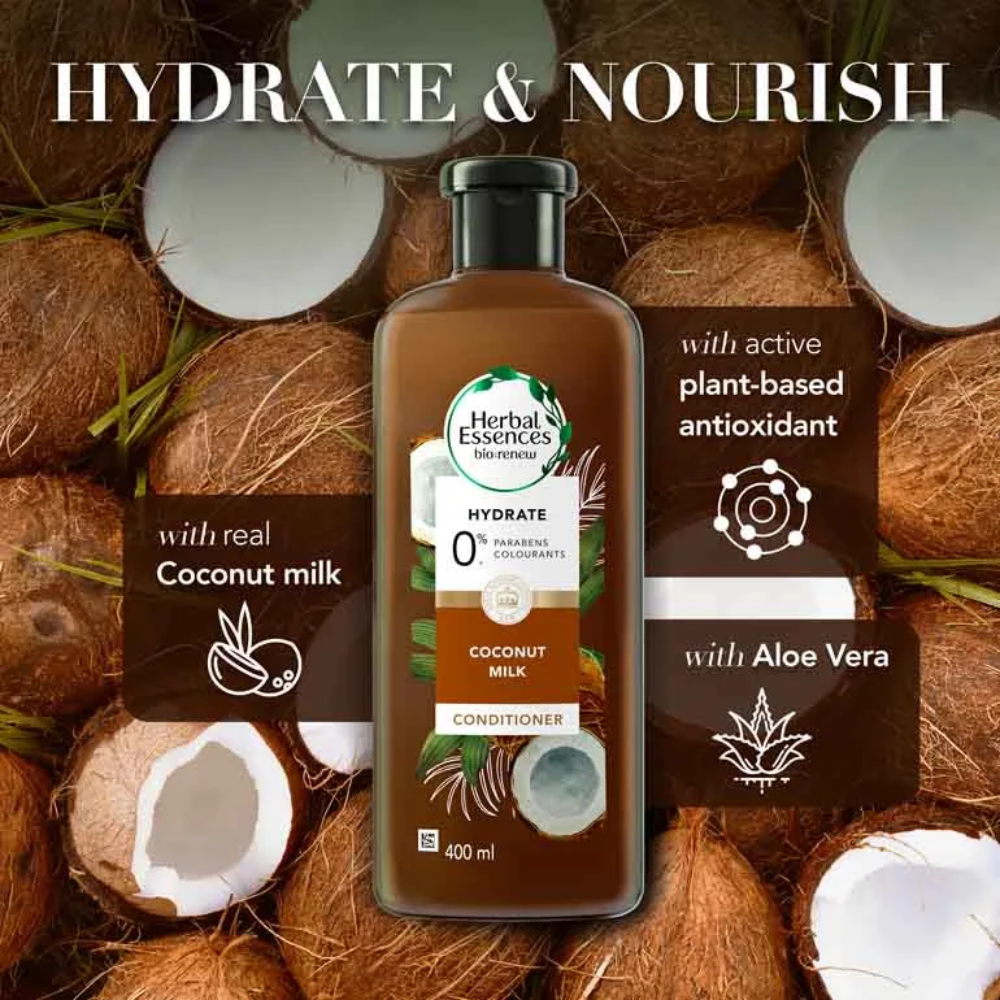 HERBAL ESSENCES Conditioner 600ml Bio Renew - Coconut Milk Conditioner for Smooth, Hydrated Hair