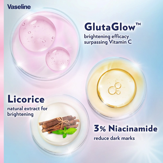 VASELINE GLUTAGLOW DEODORANT 45ML (GLASS) - (PINK) ULTRA BRIGHT