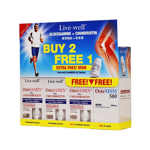 LIVE-WELL Ostesamin Plus Chondroitin 30's X 3 + Ostemsm 45's for Knee Supplement, Joint Supplement