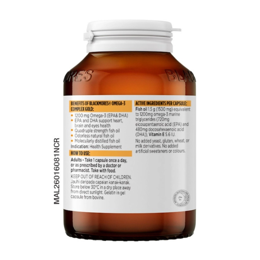 BLACKMORES Omega-3 Complex Gold 60's with Dha, Epa, Fish Oil Supplement, Blackmores Fish Oil