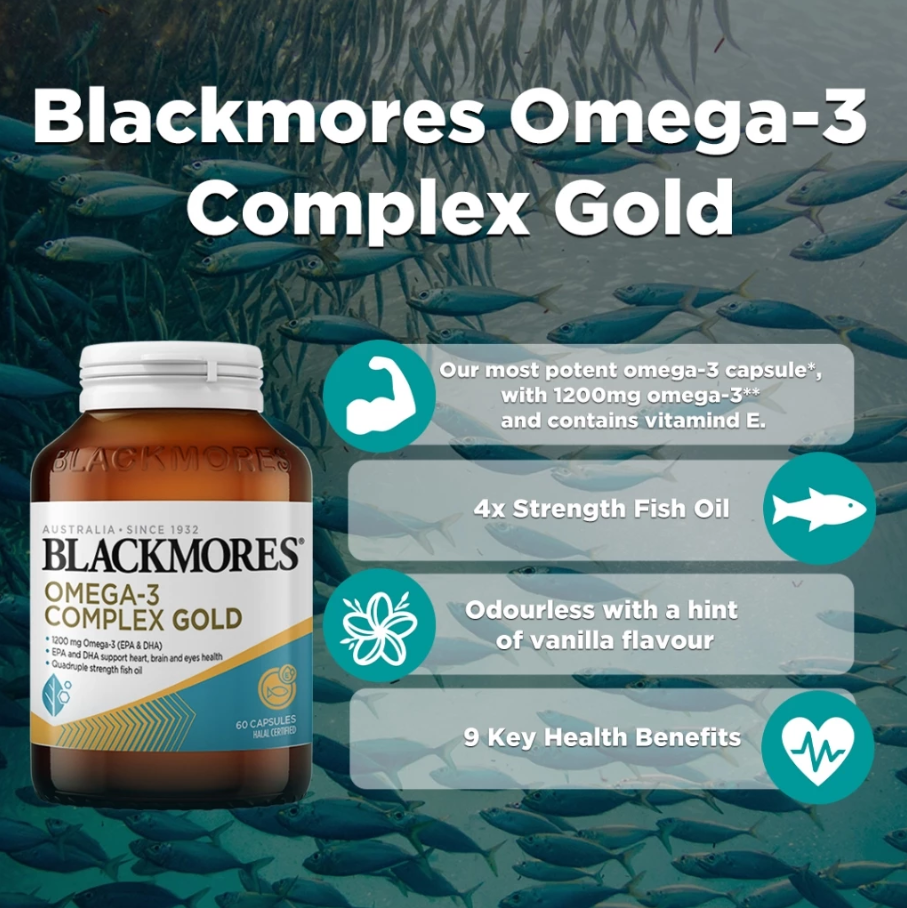 BLACKMORES Omega-3 Complex Gold 60's with Dha, Epa, Fish Oil Supplement, Blackmores Fish Oil