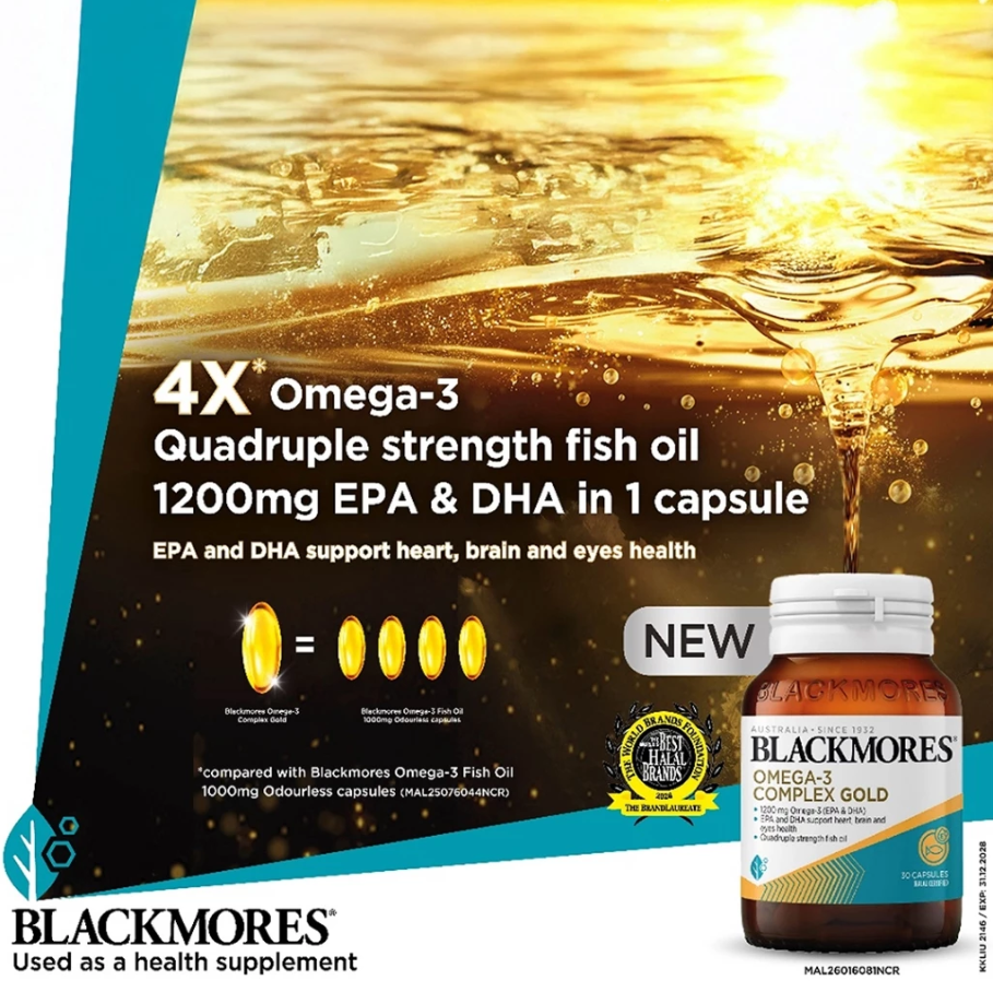 BLACKMORES Omega-3 Complex Gold 60's with Dha, Epa, Fish Oil Supplement, Blackmores Fish Oil