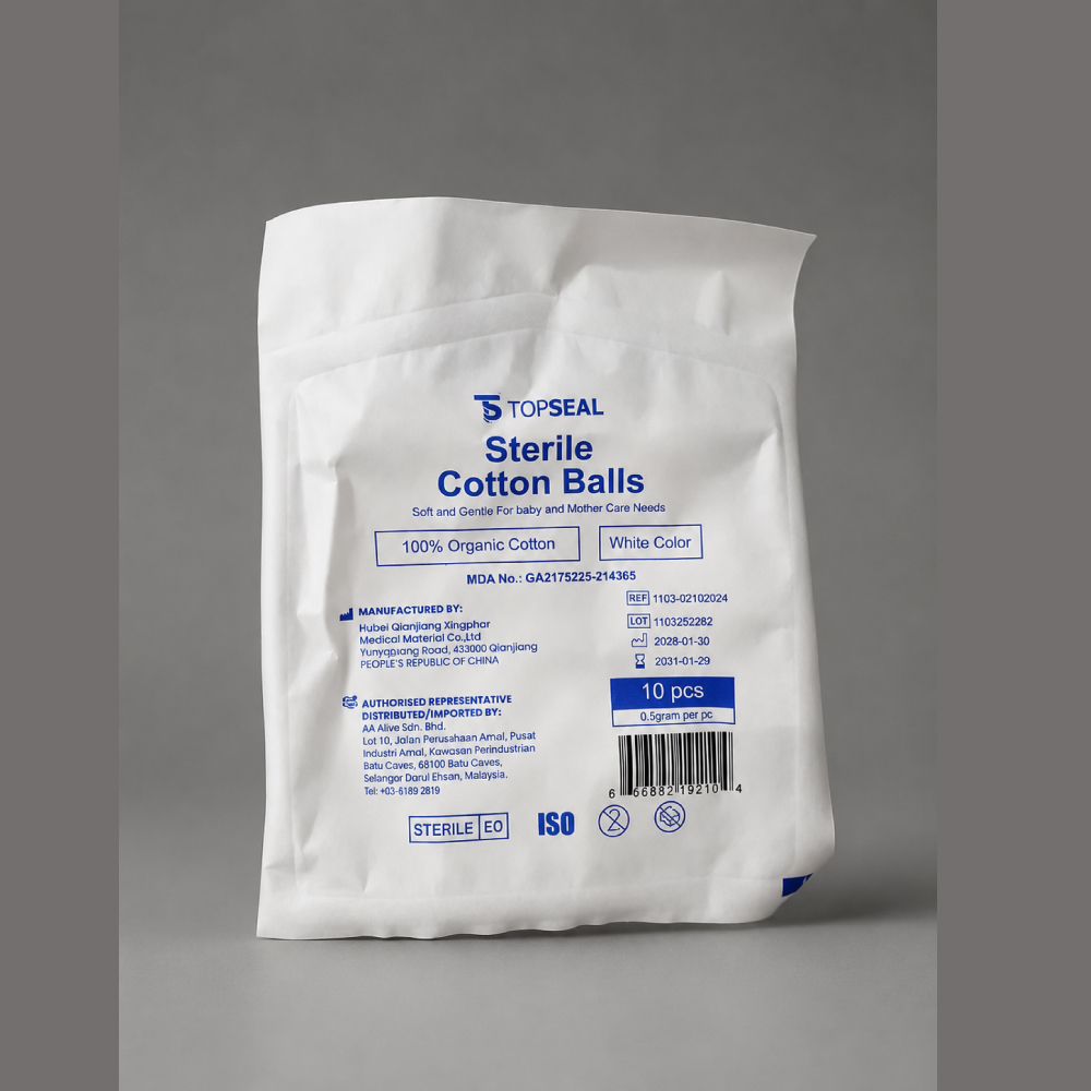 TOPSEAL Sterile Cotton Ball 20's for First Aid Cotton Ball, Kapas Steril