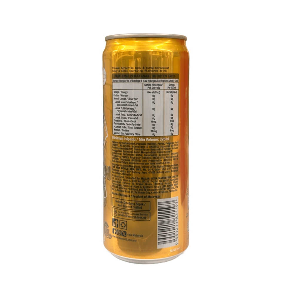 VIDA Zero Payung 325ml - Honey & Dates for Sparkling Flavoured Drink, Air Madu, Air Kurma