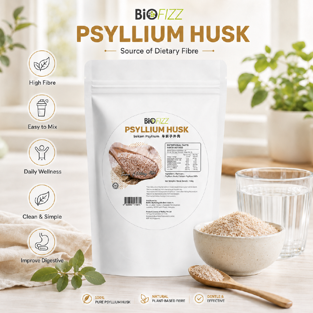BIOFIZZ Psyllium Husk 100g for Digestive Health, Psyllium Husk Powder