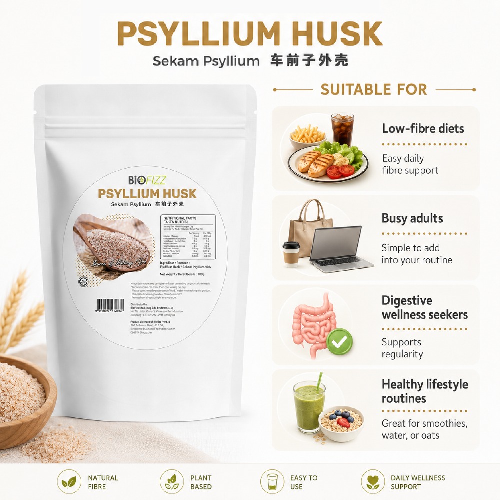 BIOFIZZ Psyllium Husk 100g for Digestive Health, Psyllium Husk Powder