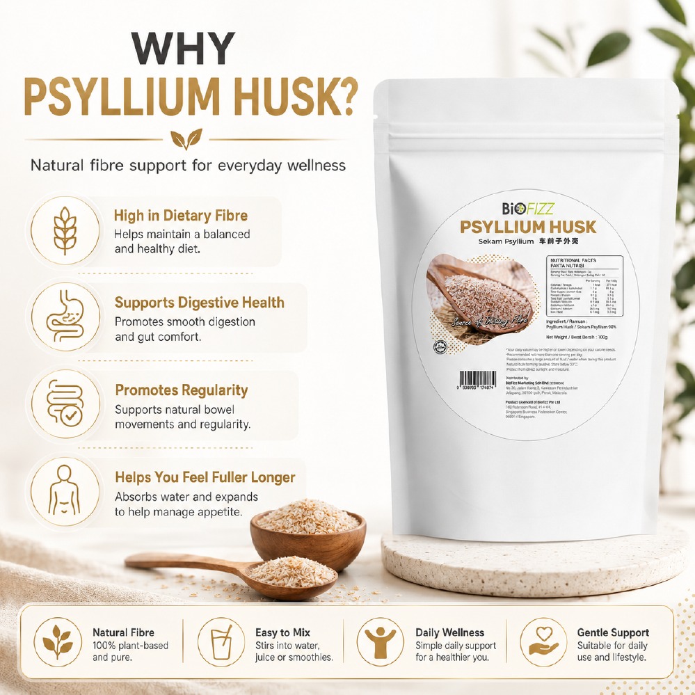 BIOFIZZ Psyllium Husk 100g for Digestive Health, Psyllium Husk Powder