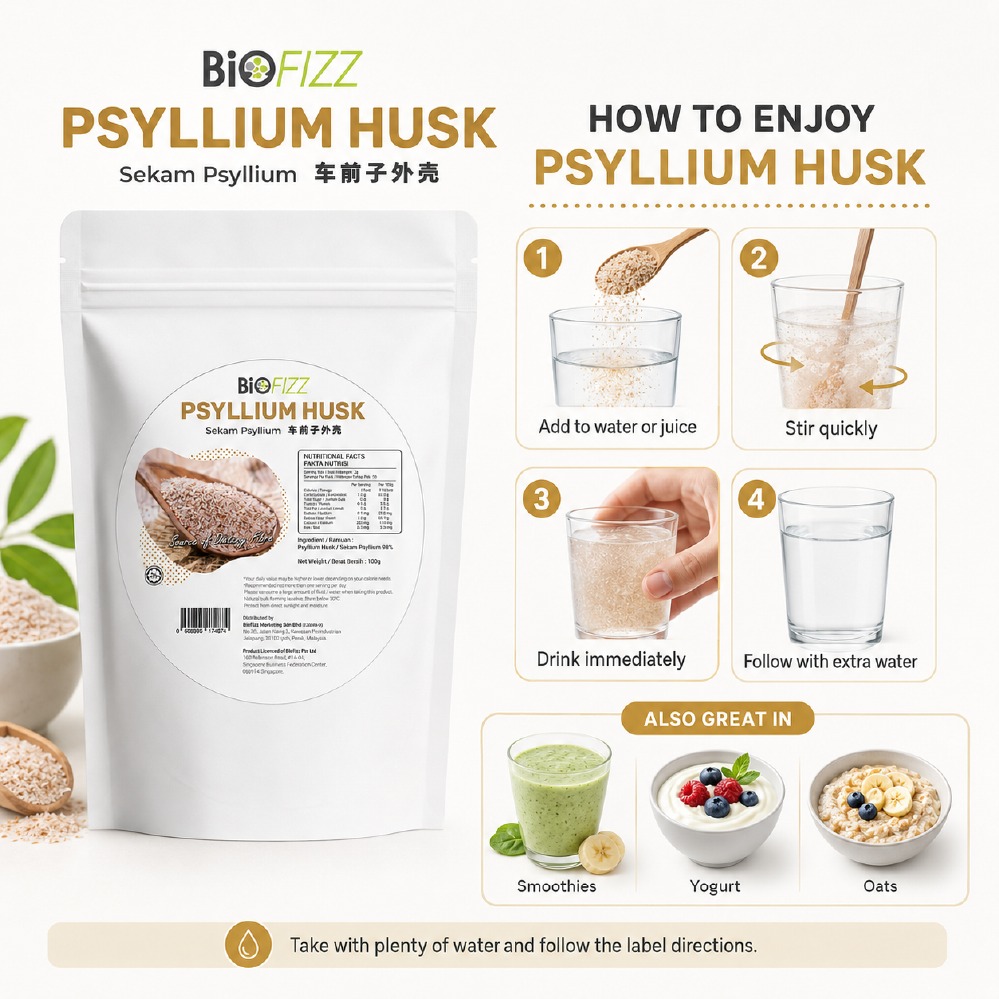 BIOFIZZ Psyllium Husk 100g for Digestive Health, Psyllium Husk Powder