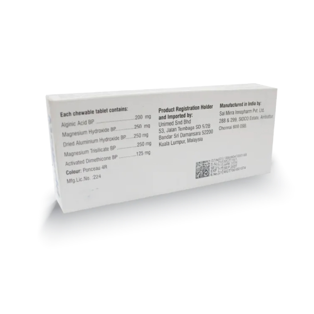 MEGACID Antacid Chewable Tablet 30's Mint Flavor for Heartburn, Indigestion and Bloating Relief