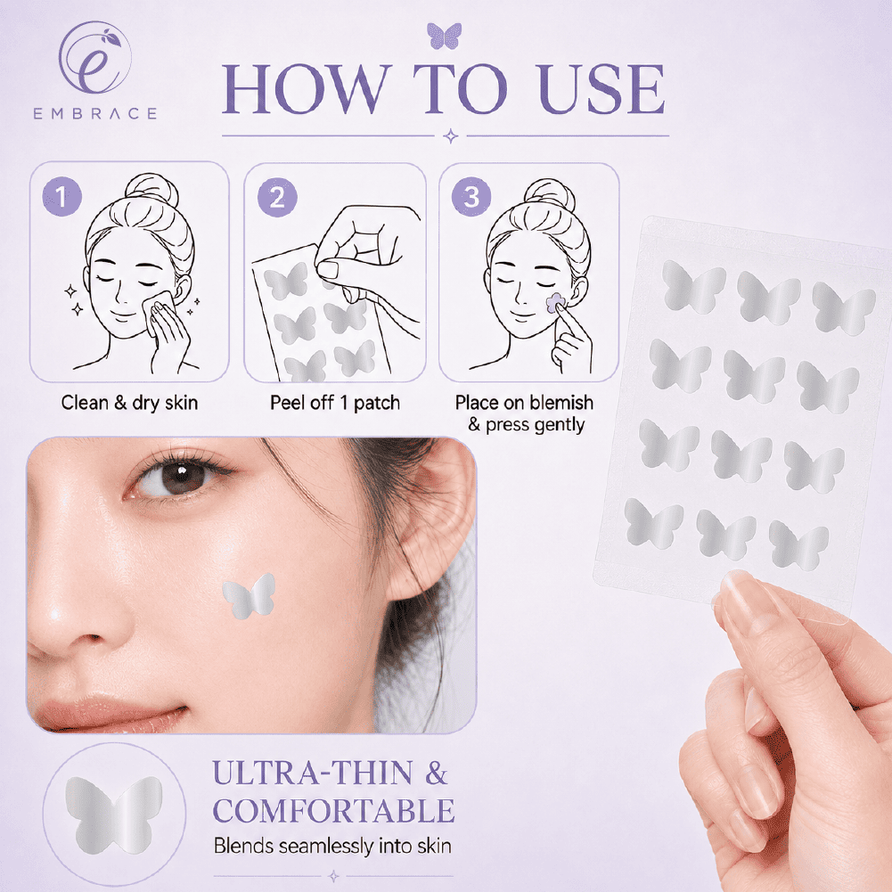 EMBRACE Beauty Acne Colour Patch (24's / 12's) - Cutesy Butterflies for Acne Patch, Patch Jerawat