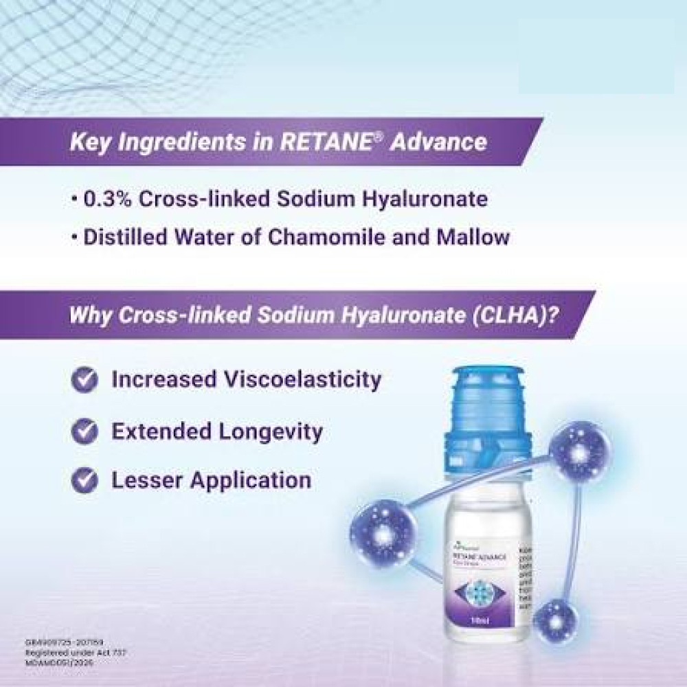 AIPHARMA Retane Advance 10ml for Eye Drop, Eye Lubricant for Dry Eyes, Contact Lens Eye Drop