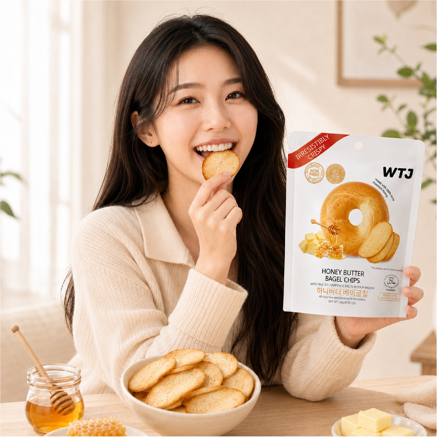 WTJ Honey Butter Bagel Chips 26g for Snacks, Keropok, Bagel Snacks, Crunchy Snacks