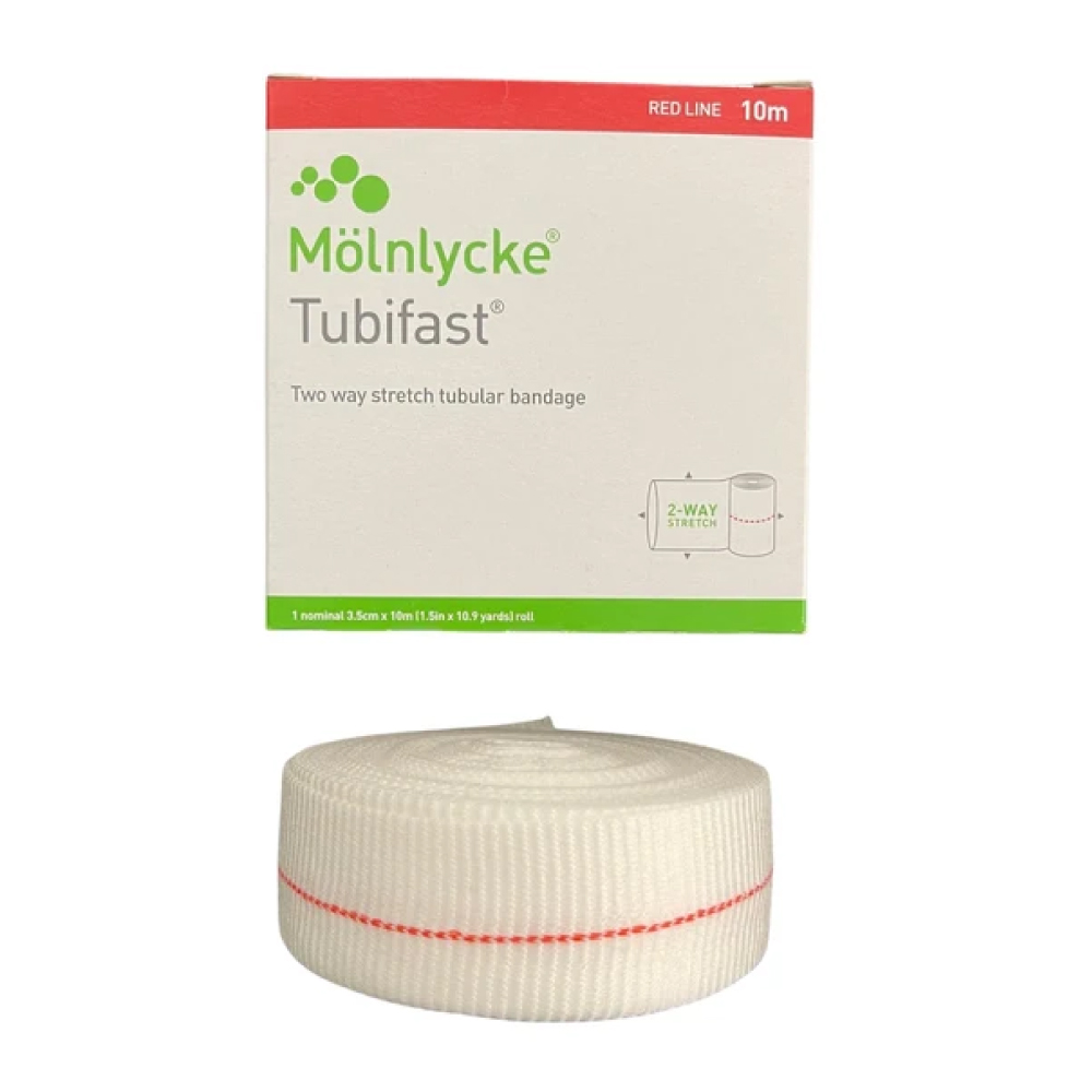 MOLNLYCKE Tubifast Bandage Roll 2way Stretch Tubular 10m (Red, Blue, Yellow, Purple Line)
