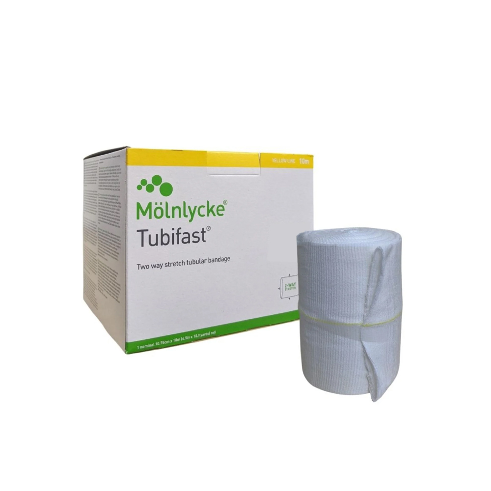 MOLNLYCKE Tubifast Bandage Roll 2way Stretch Tubular 10m (Red, Blue, Yellow, Purple Line)