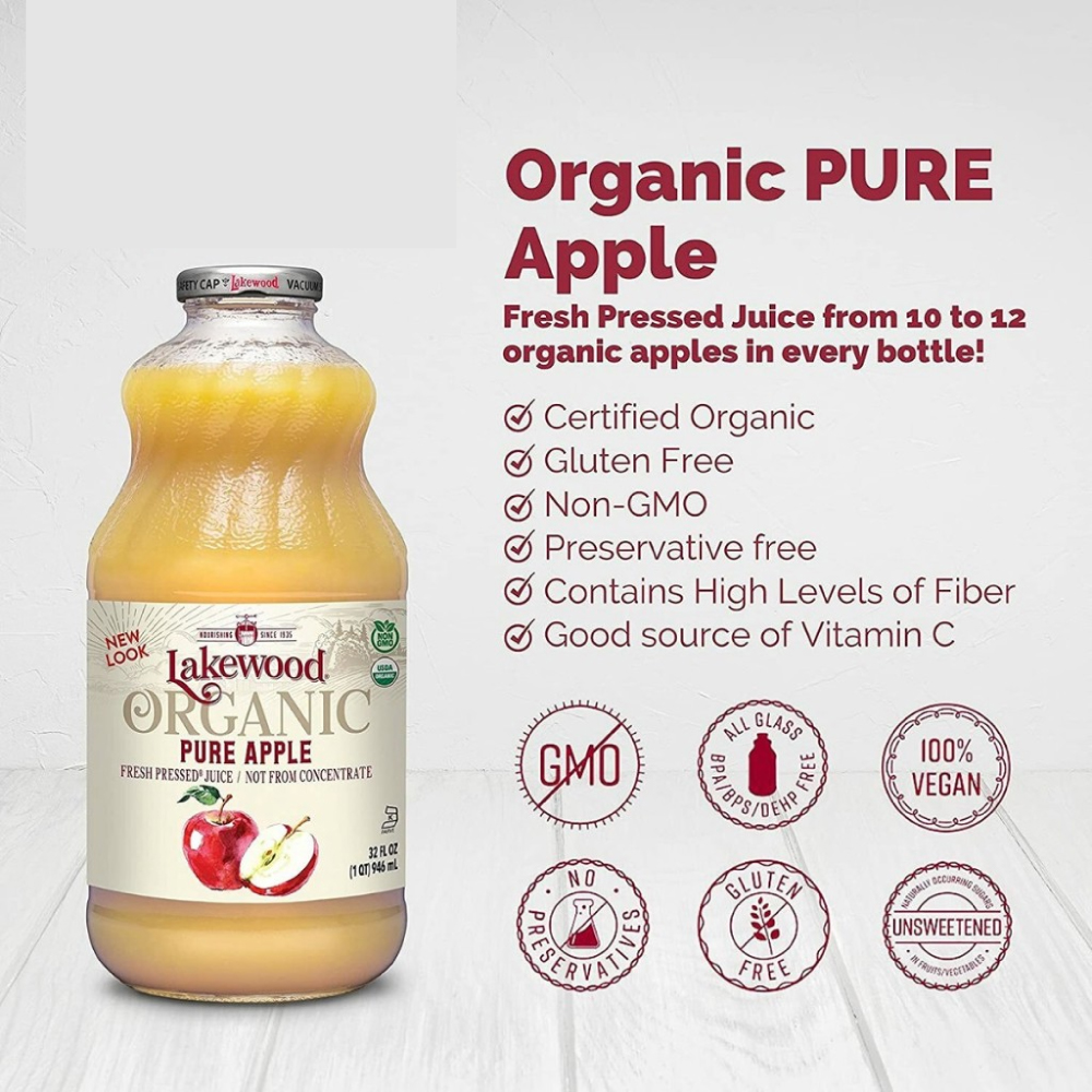 LAKEWOOD Organic Apple Juice 946ml for Jus Epal, Juice Apple, Fresh Pressed Apple Juice