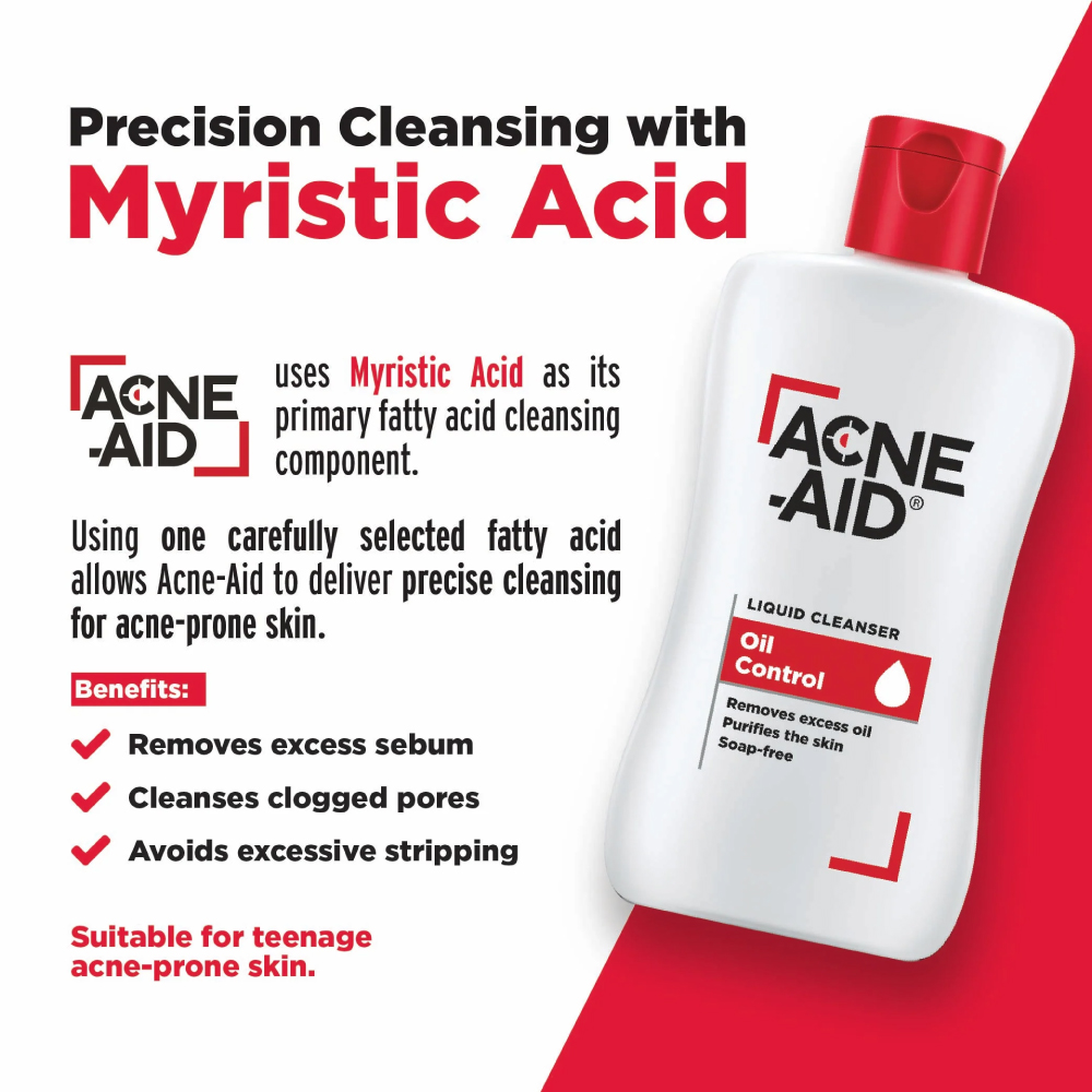 ACNE-AID Liquid Cleanser Oil Control 100ml with Myristic Acid for Acne Face Wash, Acne Cleanser