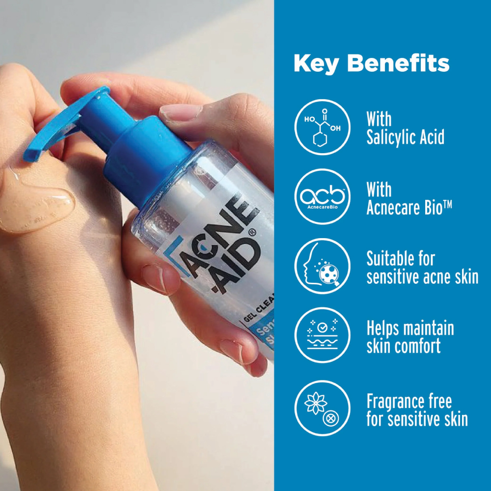 ACNE-AID Sensitive Gel Cleanser 100ml for Acne Face Wash, Acne Cleanser, Pencuci Muka