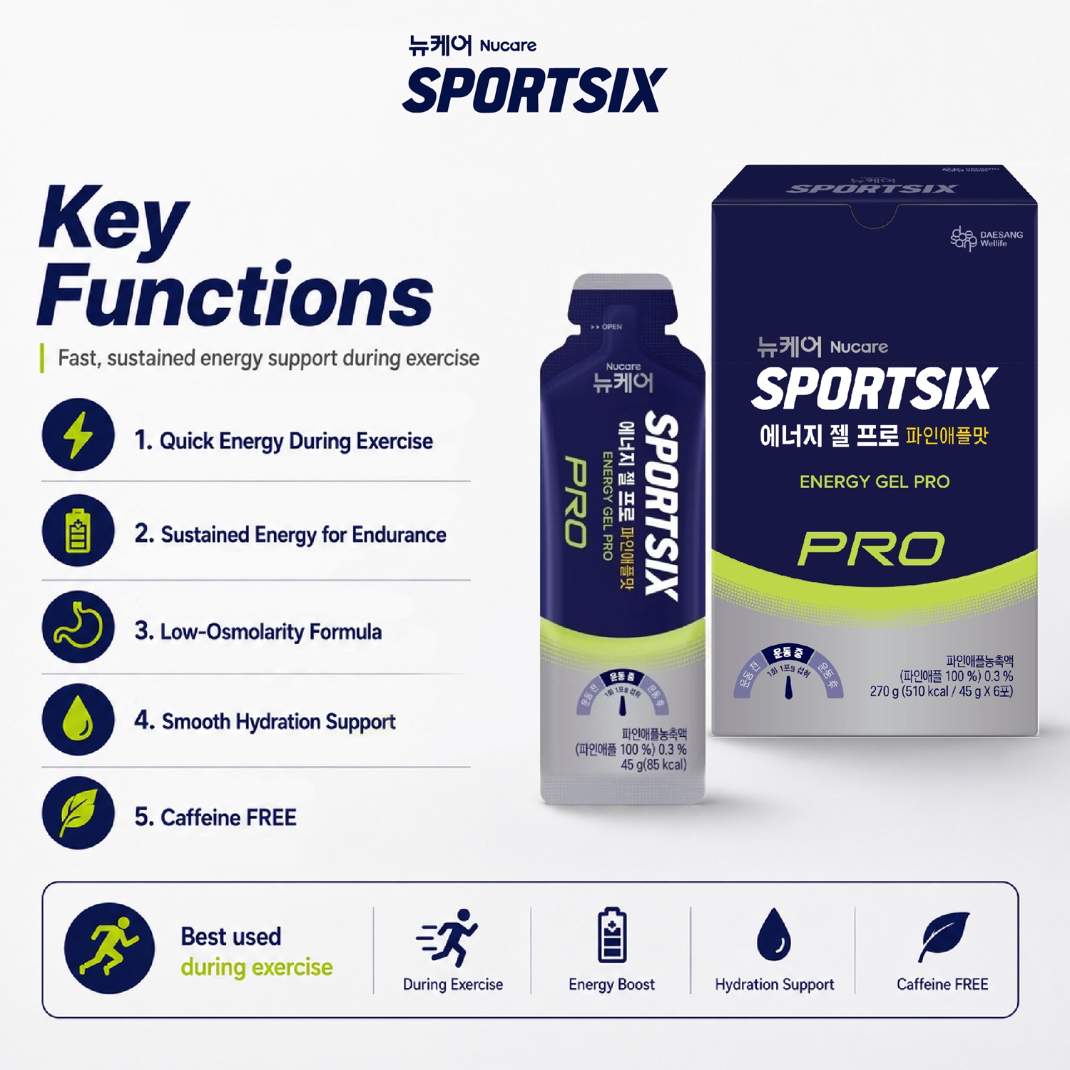 SPORTSIX Energy Gel Pro Pineapple 45g X 6's for Caffeine Free Energy Gel Running , Running Gel Energy