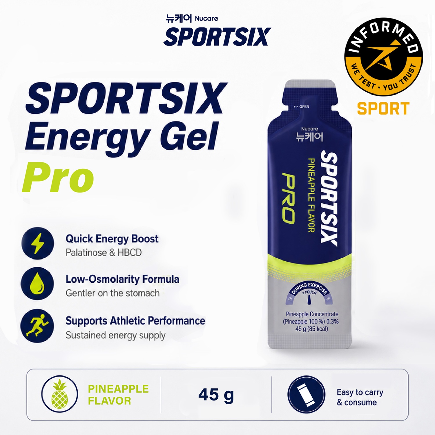 SPORTSIX Energy Gel Pro Pineapple 45g for Caffeine Free Energy Gel Running , Running Gel Energy