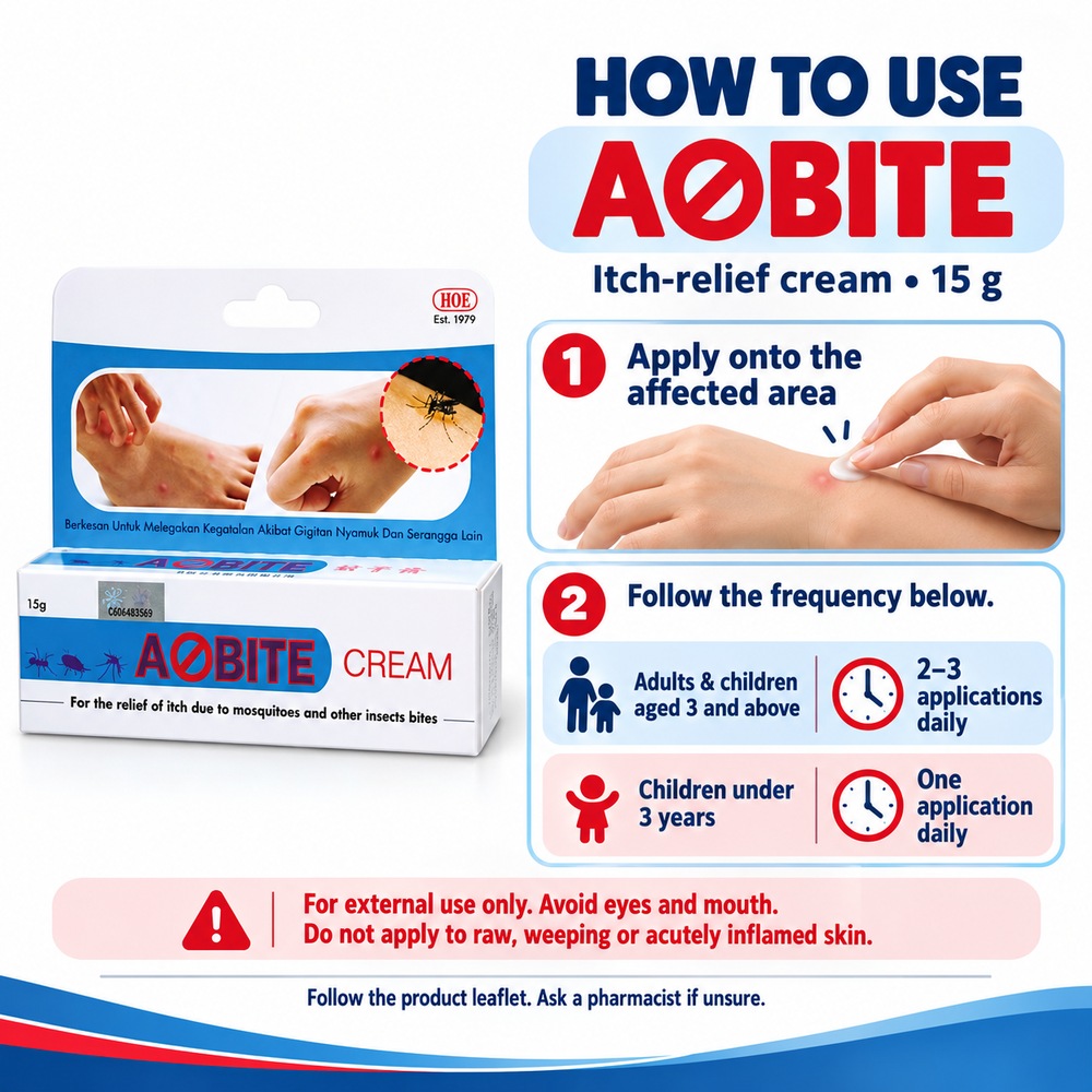 HOE A-Bite Cream 15g for Insect Bite Cream, Krim Gatal Gigitan Nyamuk, Ubat Gatal Nyamuk