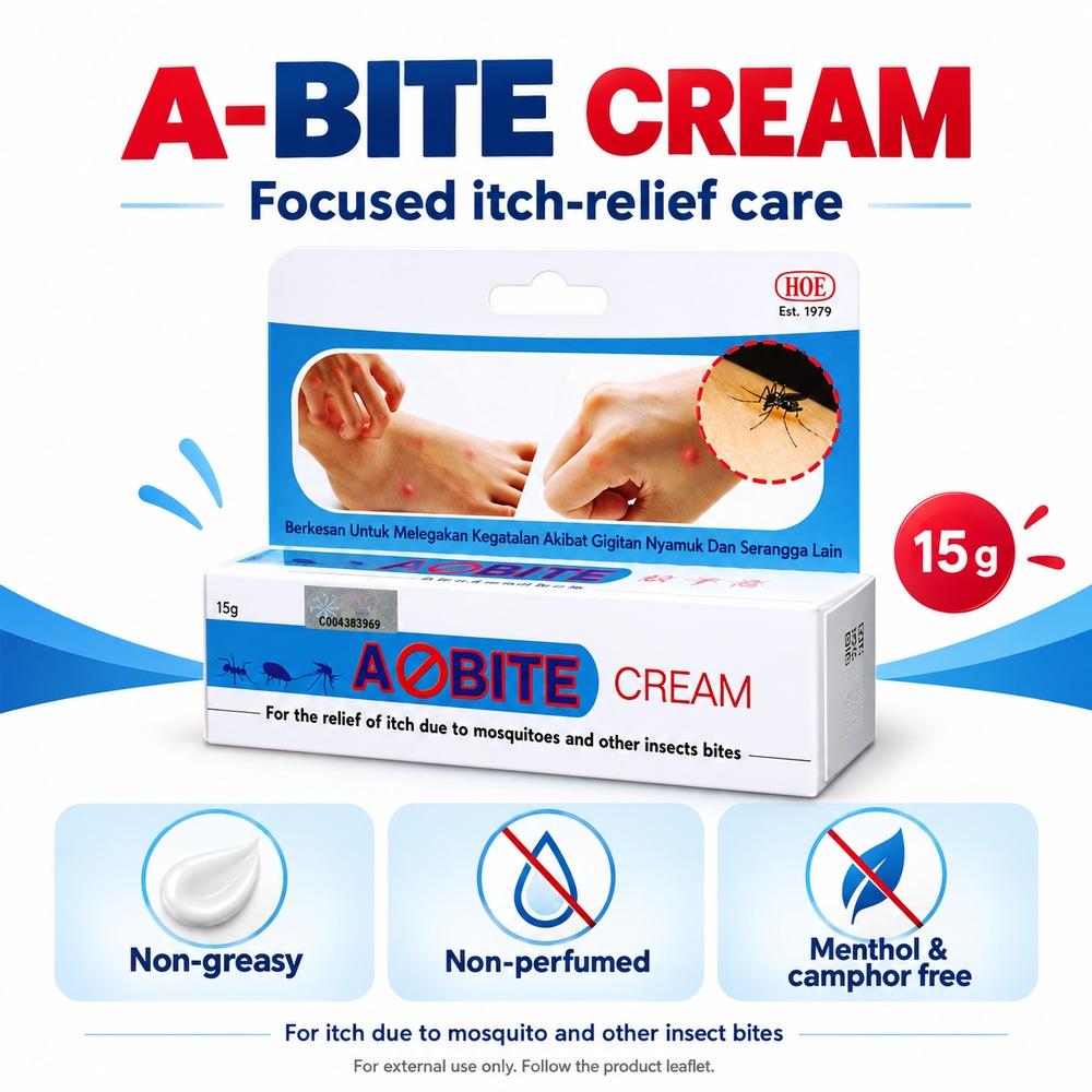 HOE A-Bite Cream 15g for Insect Bite Cream, Krim Gatal Gigitan Nyamuk, Ubat Gatal Nyamuk