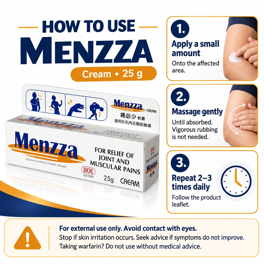 HOE Menzza Cream 25g for Muscle Pain Cream, Joint Pain Cream, Krim Sakit Sendi