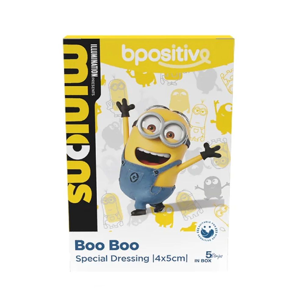 BPOSITIVE Boo Boo Special Wound Dressing 4 x 5cm Minion, Kids Fabric Dressing, Pembalut Luka