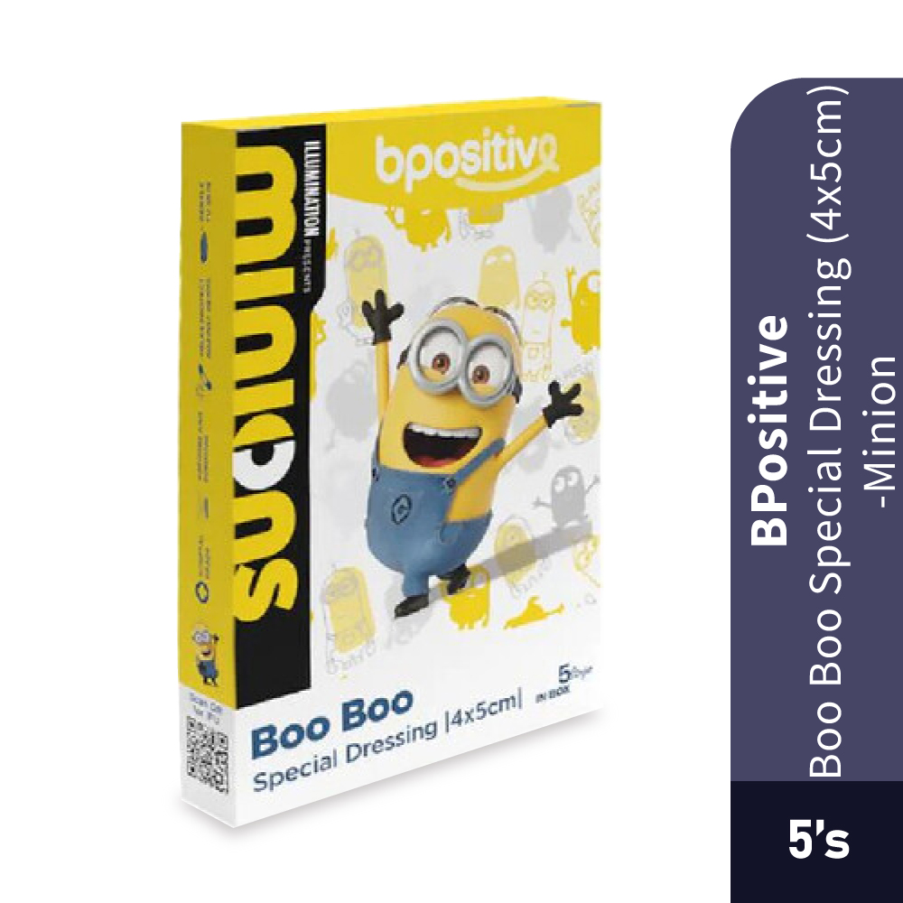 BPOSITIVE Boo Boo Special Wound Dressing 4 x 5cm Minion, Kids Fabric Dressing, Pembalut Luka