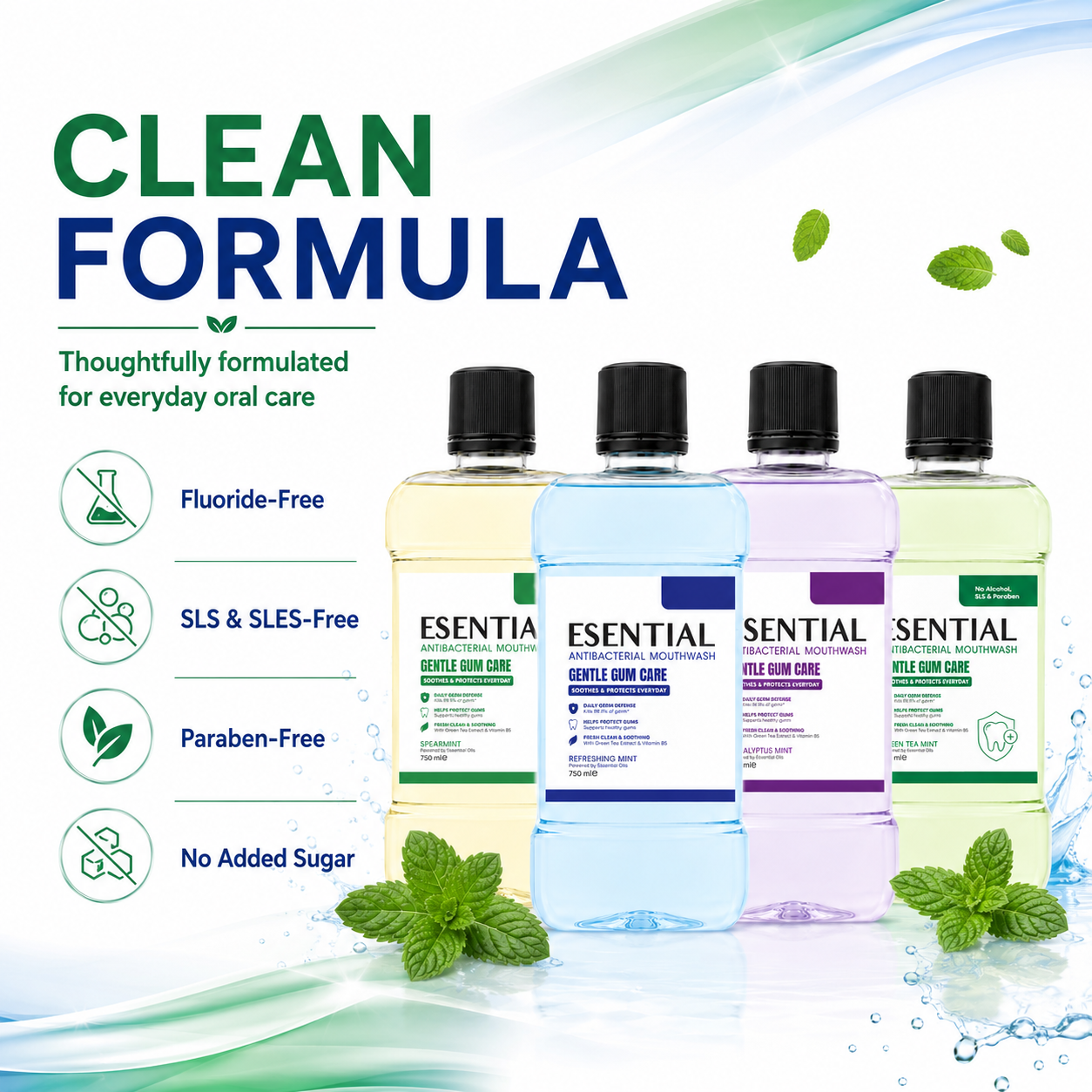 ESENTIAL Antibacterial Mouthwash 750ml for Ubat Kumur Mulut, Mouth Wash, Mouth Rinse, Oral Care