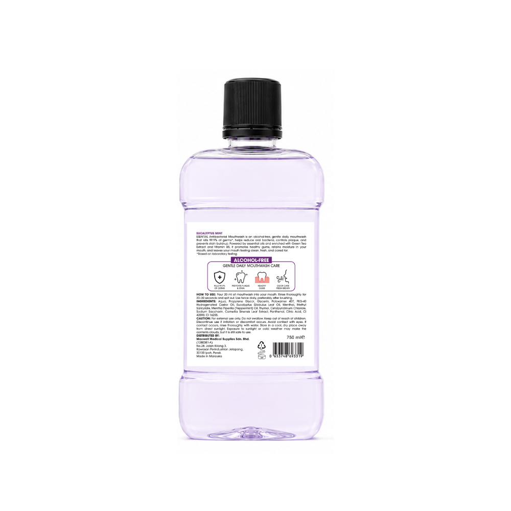 ESENTIAL Antibacterial Mouthwash 750ml for Ubat Kumur Mulut, Mouth Wash, Mouth Rinse, Oral Care