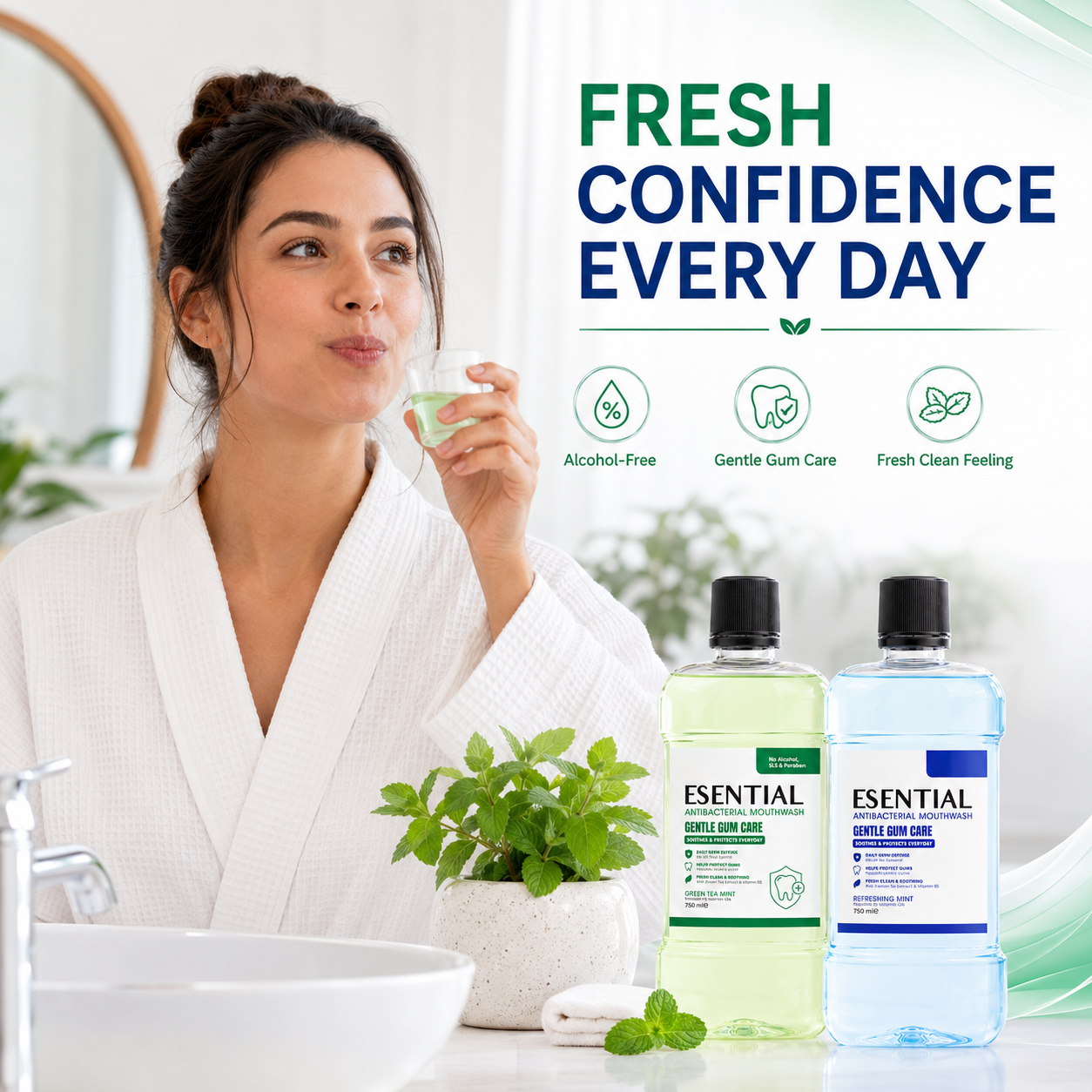 ESENTIAL Antibacterial Mouthwash 750ml for Ubat Kumur Mulut, Mouth Wash, Mouth Rinse, Oral Care