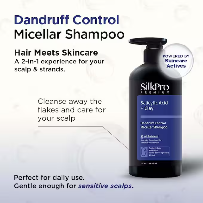 SILKPRO Micellar Shampoo - Dandruff Control/Soft & Smooth/Damage Care/Hair Fall Control (500ml)