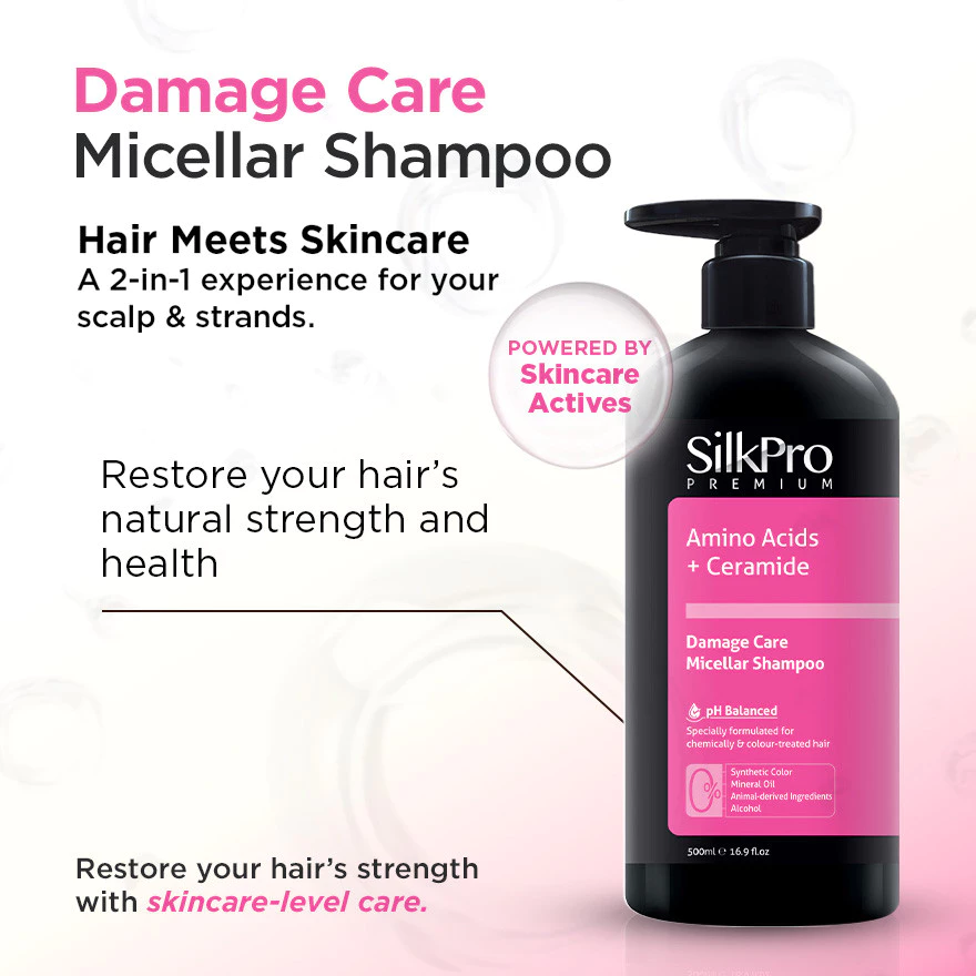SILKPRO Micellar Shampoo - Dandruff Control/Soft & Smooth/Damage Care/Hair Fall Control (500ml)
