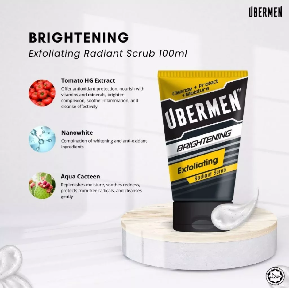 UBERMEN BRIGHTENING & EXFOLIATING FACIAL SCRUB 100ML