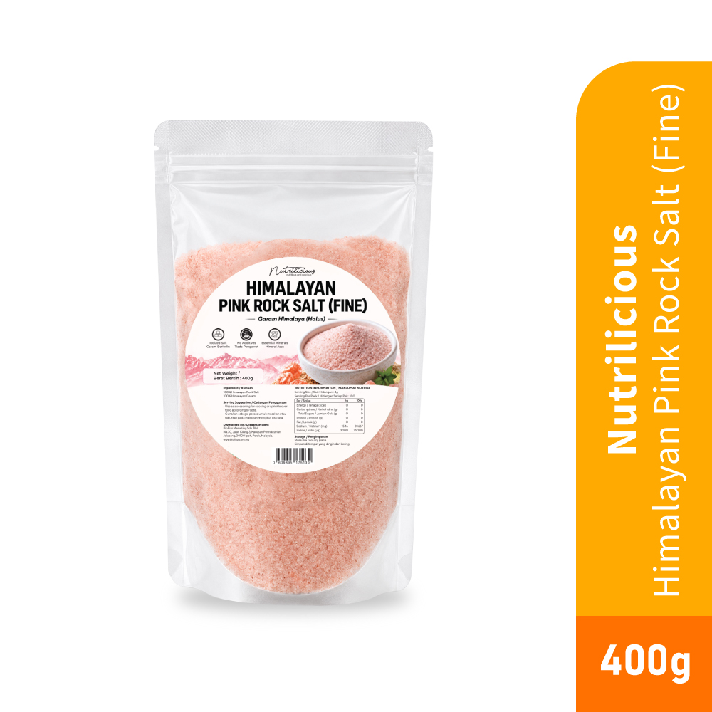 NUTRILICIOUS Himalayan Pink Rock Salt (Fine) 400g for Garam Himalaya, Garam Halus, Fine Salt