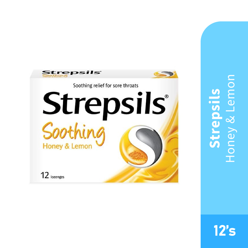 STREPSILS Soothing Honey & Lemon 12's for Sore Throat Relief, Gula-gula Strepsils, Lemon Lozenges