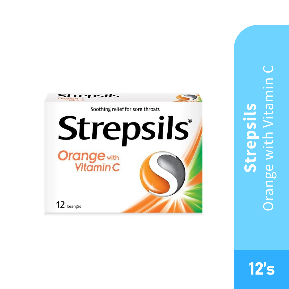 STREPSILS Vitamin C-100 12's Orange for Sore Throat Relief, Gula-gula Strepsils
