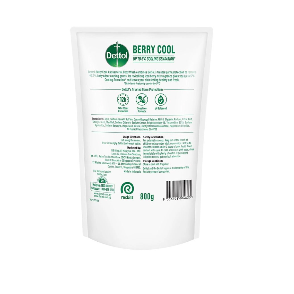 DETTOL Body Wash 800g - Berry Cool (Refill Pack) for Sabun Badan Dettol, Sabun Refill Dettol