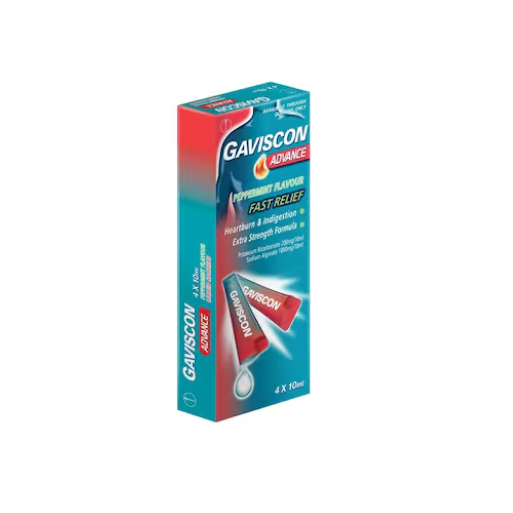 GAVISCON Advance Liquid Sachet 10ml X 4 Peppermint Flavour for Indigestion and Heartburn Relief