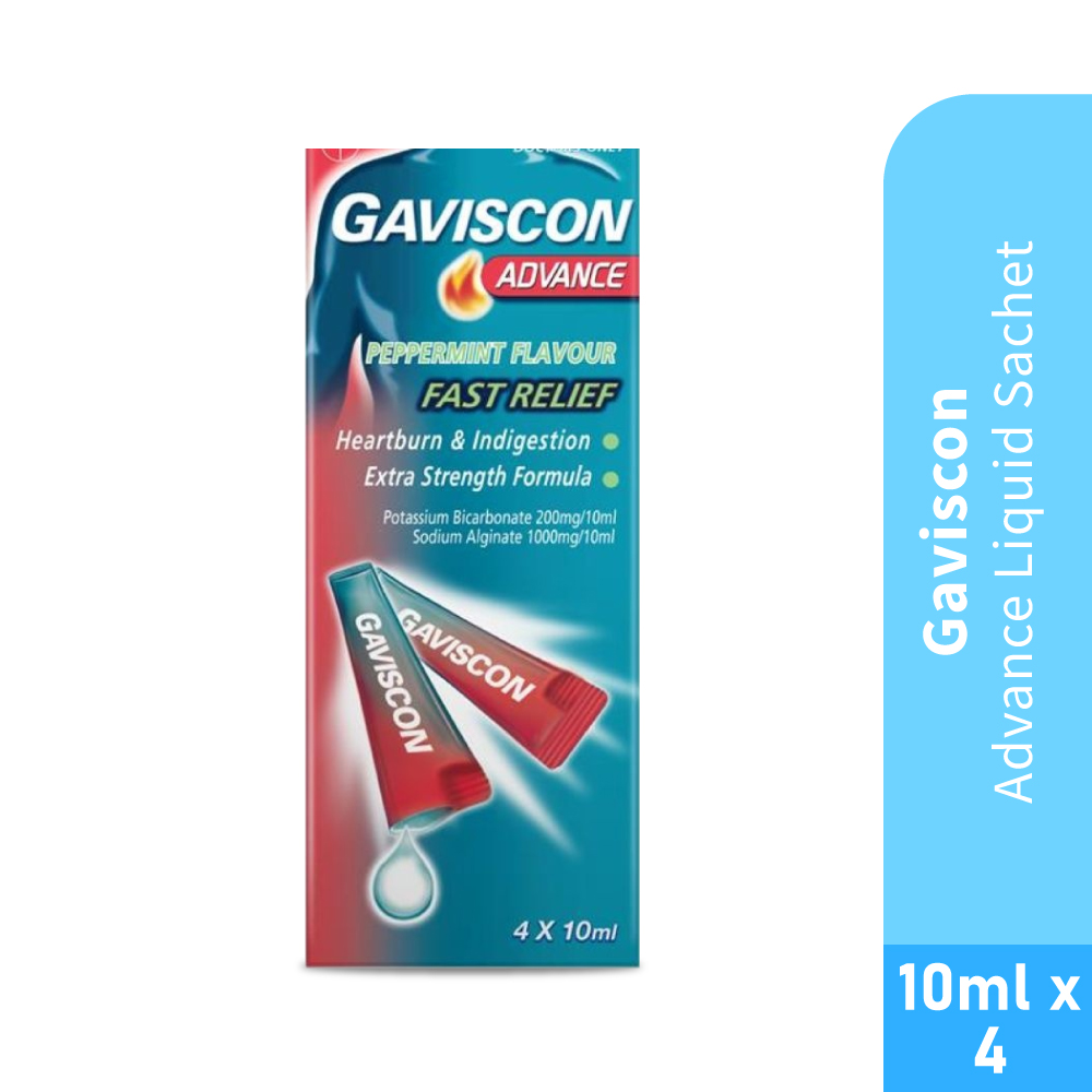 GAVISCON Advance Liquid Sachet 10ml X 4 Peppermint Flavour for Indigestion and Heartburn Relief