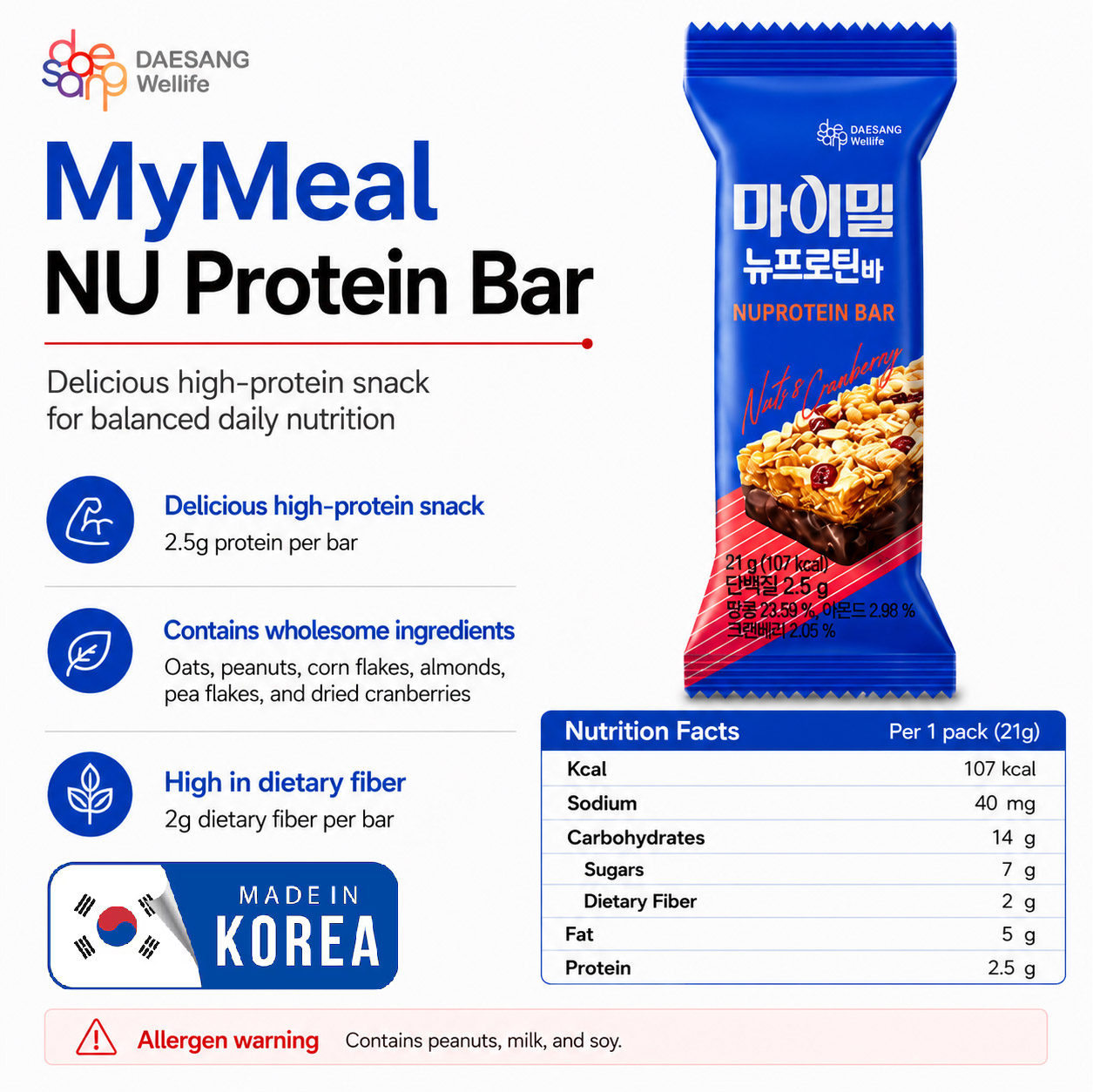 SPORTSIX Mymeal Nu Protein Bar 21g X 1's for Energy Bar, High Protein Bar, Bar Protein
