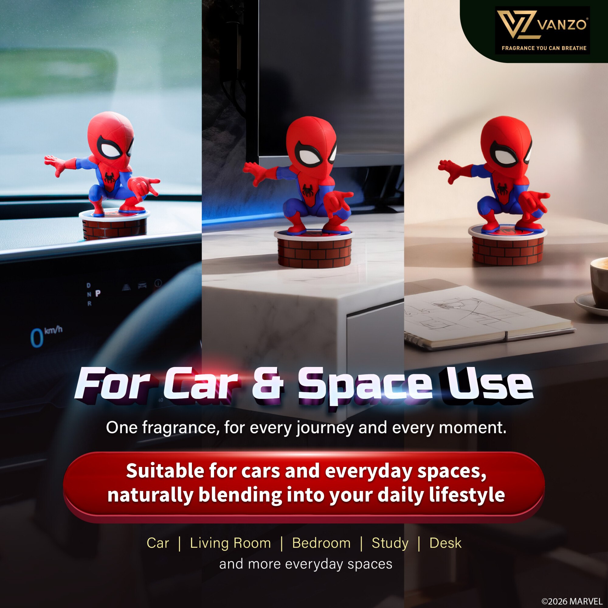 VANZO Marvel Spider-Man Scented Space Freshener 12.5g X 1's - Black Code for Air Freshener