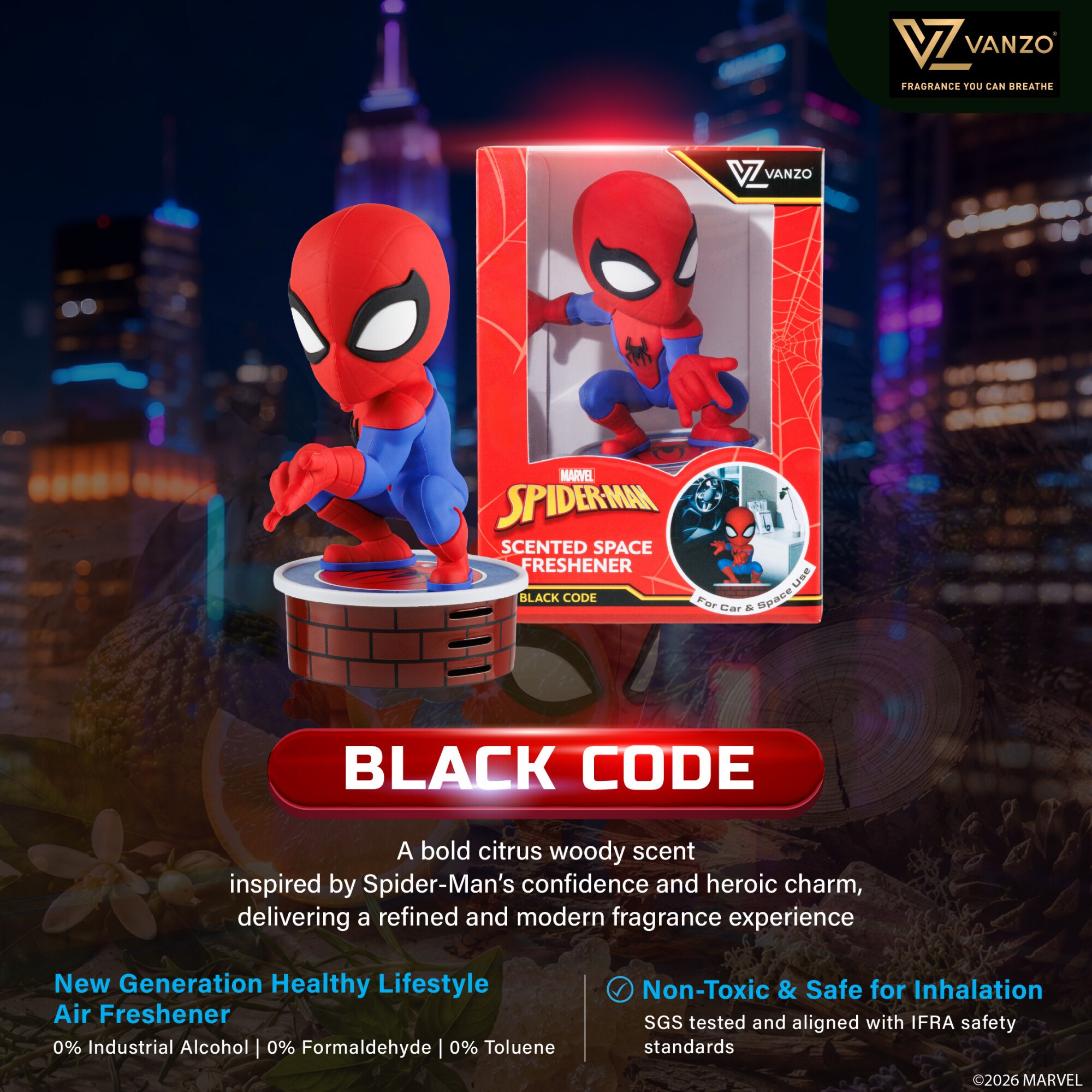 VANZO Marvel Spider-Man Scented Space Freshener 12.5g X 1's - Black Code for Air Freshener