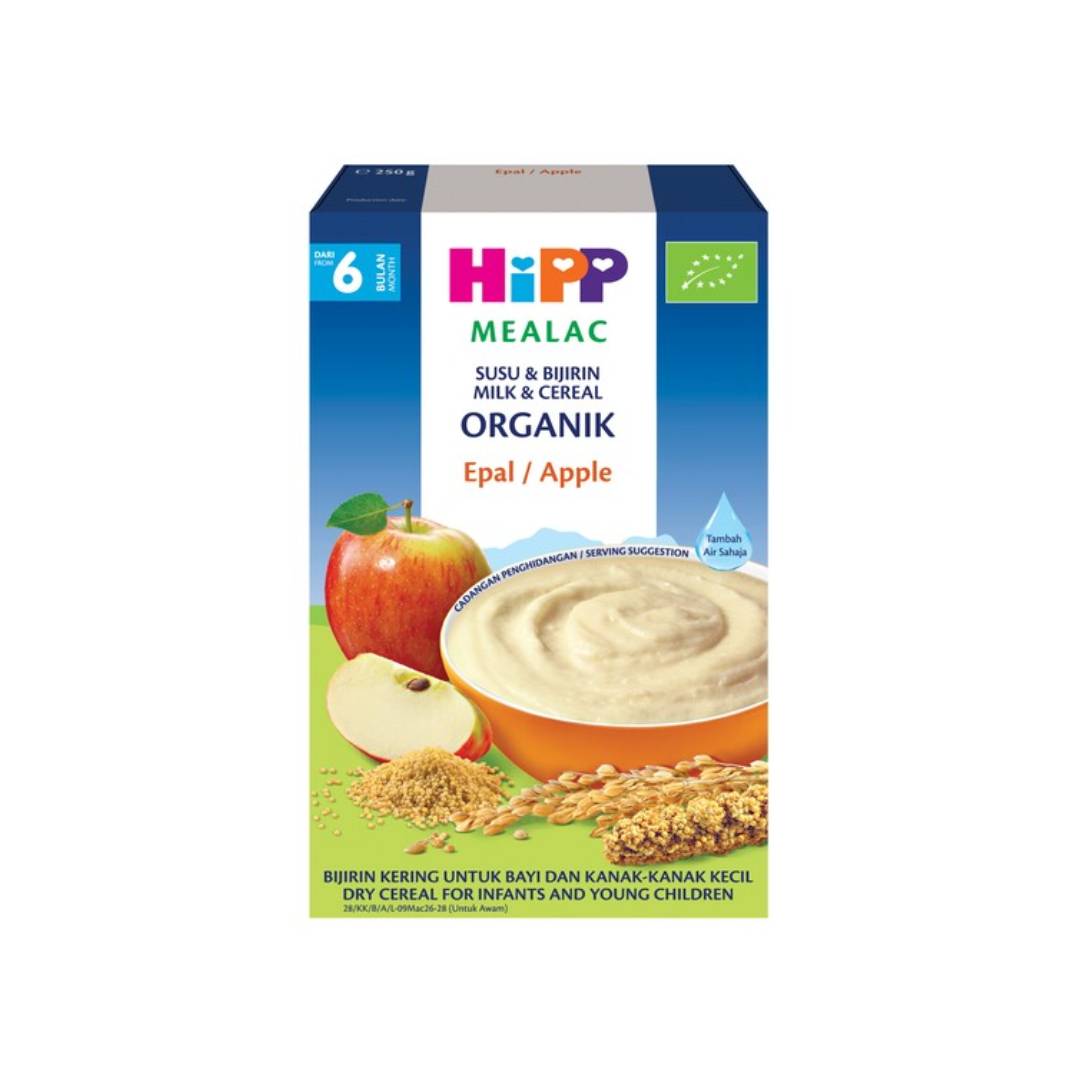 HIPP Mealac Organic Milk & Cereal 6 Months 250g (Original, Apple, Apple & Oat) for Baby Food